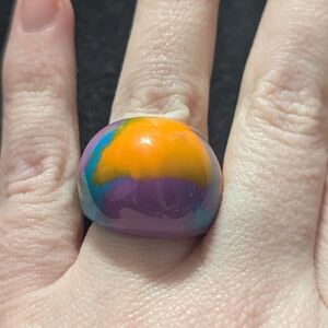 Blue Purple Orange Bubble Chunky Resin Dome Statement Ring - size 7